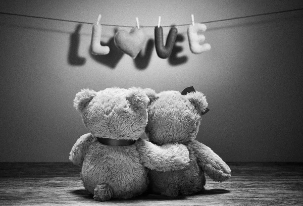 Valentines Day.Word Love heart. Bears. Black white