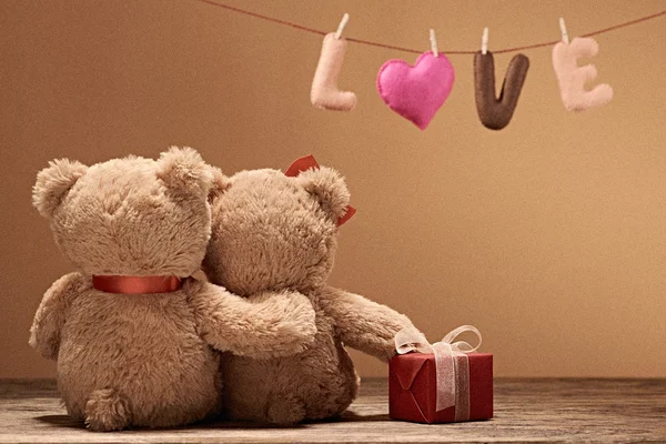 Valentines Day.Word Love heart.Couple Teddy Bears