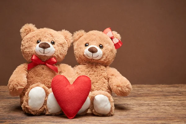 Valentines Day. Love red heart.Couple Teddy Bears