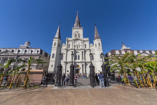 New Orleans, LA/USA - circa February 2016: St. Louis Cathedral and Jackson Square in French Quarter, New Orleans,  Louisiana