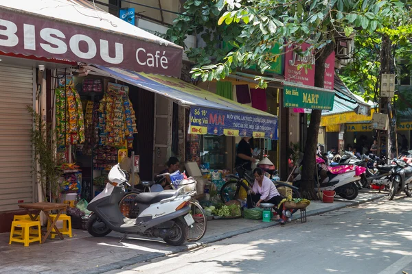 Hanoi, Vietnam - circa September 2015: Shops and streets in residential area of Hanoi,  Vietnam