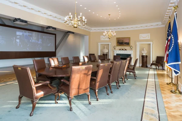 Little Rock, AR/USA - circa February 2016: Replica of White House\'s Conference Room in William J. Clinton Presidential Center and Library in Little Rock,  Arkansas