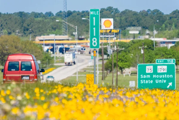 Dallas, TX/USA - circa April 2015: Hot air and spring flowers outside Interstate Highway 45 in  Texas
