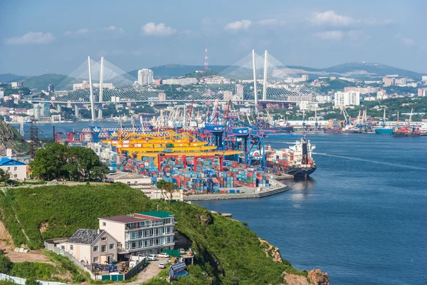 Vladivostok, Russia - circa August 2015: Commercial trade port in Vladivostok,  Russia