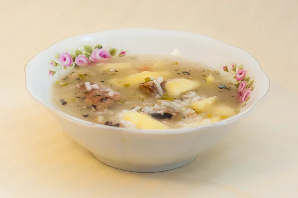 Russian fish soup with Pacific saury (Cololabis saira) - seafood in Russian Far Eastern  Cuisine