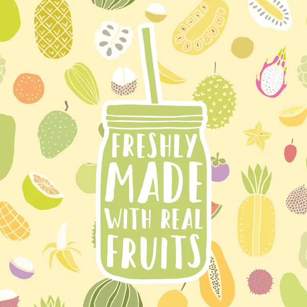 Freshly made with real fruits. Hand drawn jar and fruit pattern