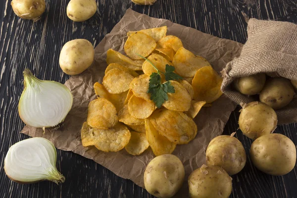 Chips, raw potato and onion.