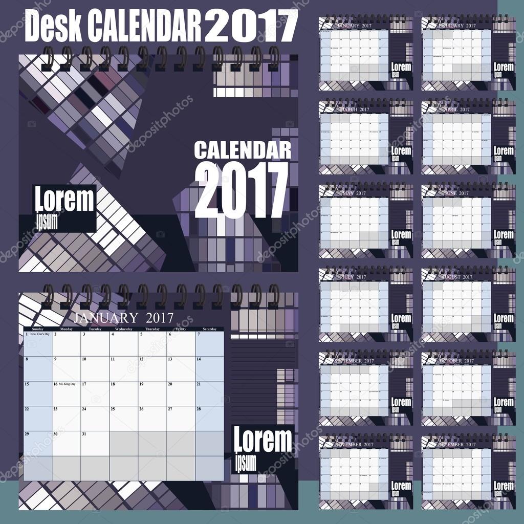 デスク カレンダー 2017年ベクター デザイン テンプレートです。12 月のセット。週開始