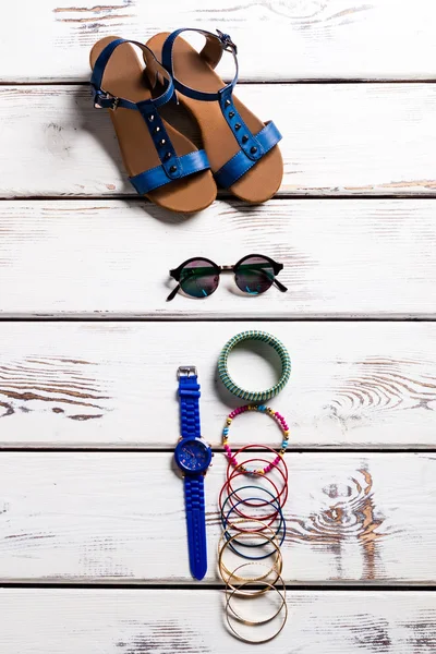 Womans summer footwear and accessories.