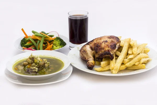 Roasted chicken leg with fries potato called \