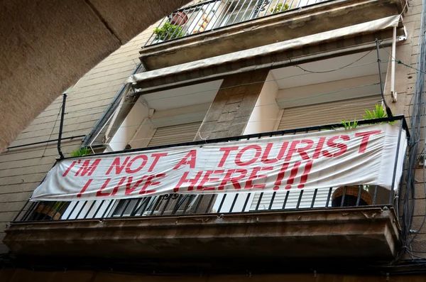 Barcelona balcony protest sign I\'m not a tourist I live here!!!