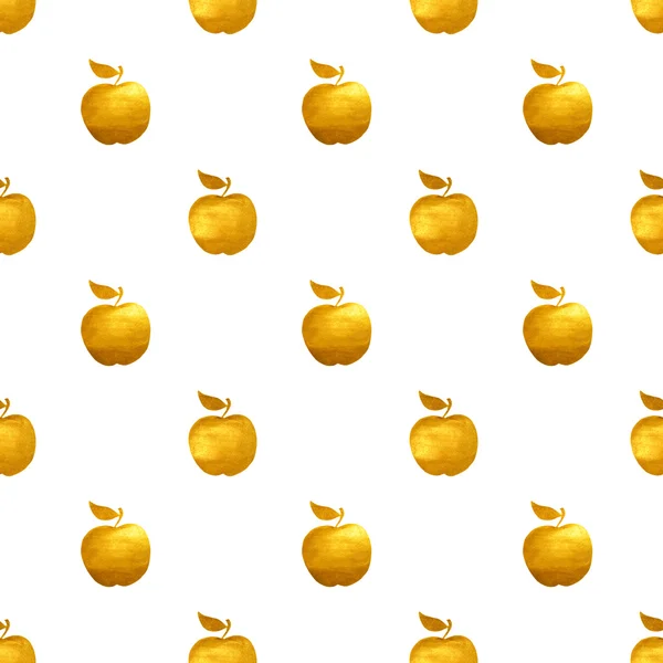 Seamless pattern with golden hand-painted apples on white background