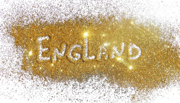 Inscription England on golden glitter sparkle on white background