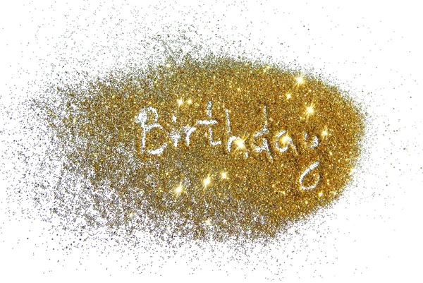 Inscription Birthday on golden glitter sparkle on white background