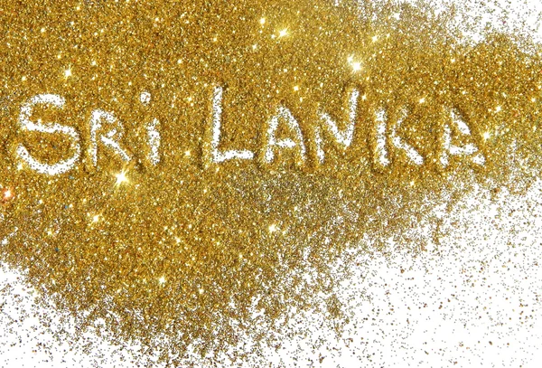 Inscription Sri Lanka on golden glitter sparkle on white background