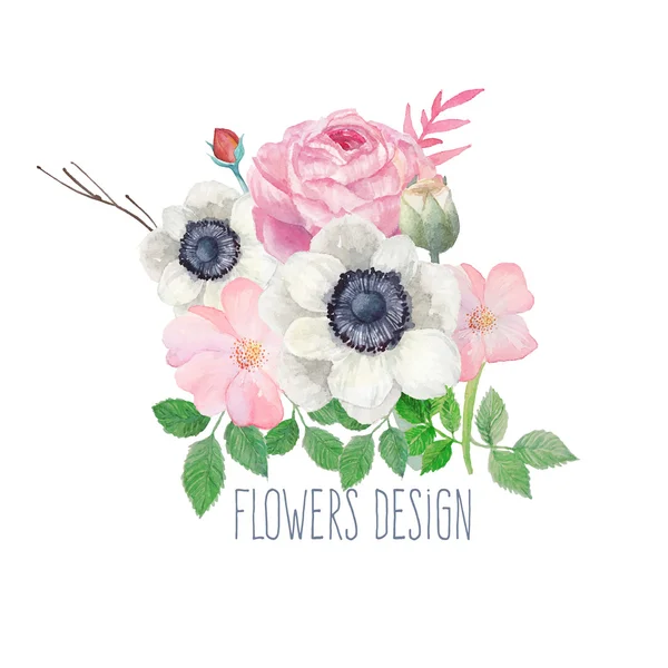 Watercolor flowers design label