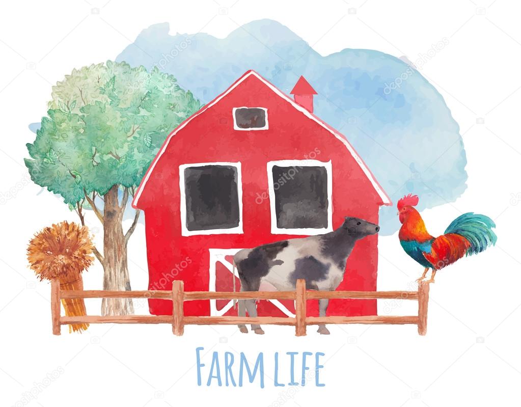 Watercolor farm pattern — Stock Vector © DinaL #73027807