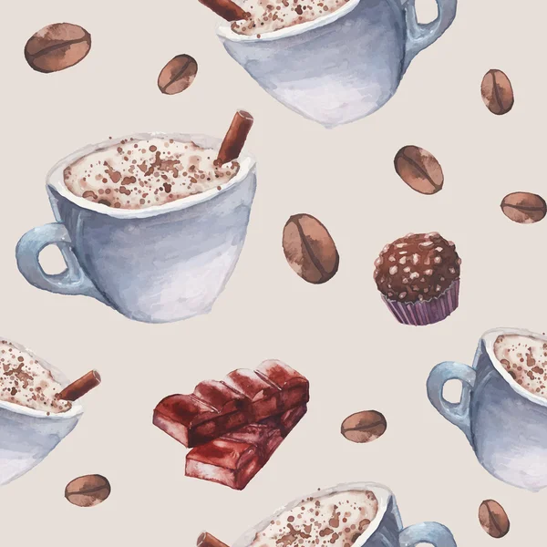 Watercolor coffee and sweets pattern