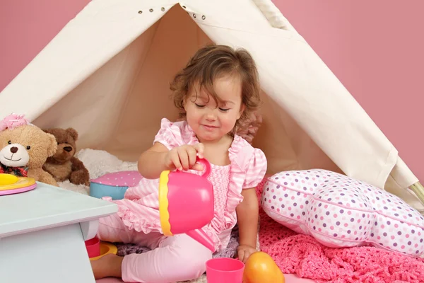 Pretend Play Tea Party at home with a TeePee Tent