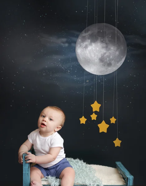 Baby Bed Time with Stars, Moon and Mobile
