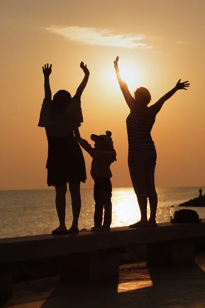 Family greets the dawn