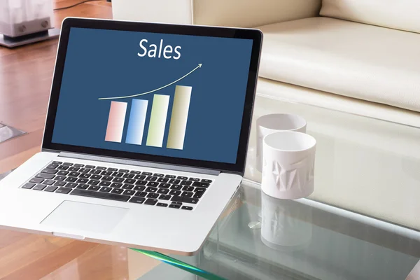 Sales chart on Laptop in a stylish house