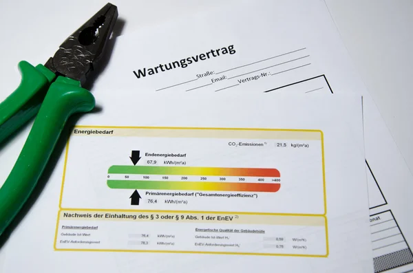 Energy label with pliers on it