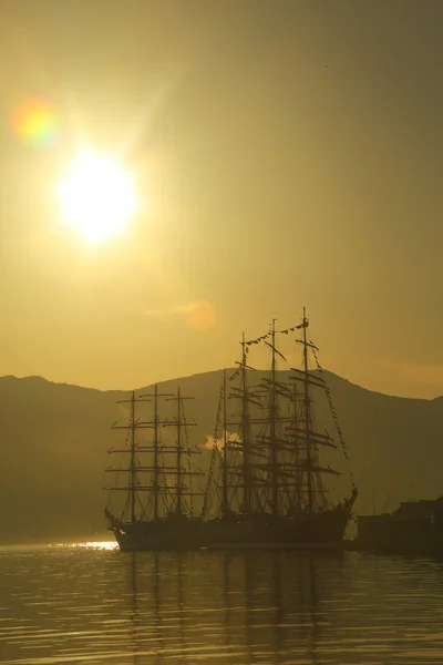 Silhouettes of vintage sailing ships