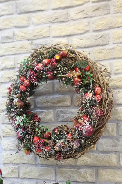New Year\'s wreath from branches of a fur-tree and spheres