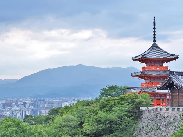 Red Pagoda with city view at Kiyomizu temple in Kyoto, Japan.