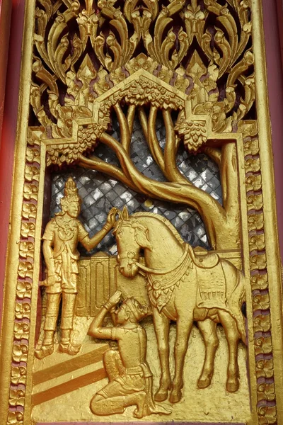 Wood carving Thai Buddha story art