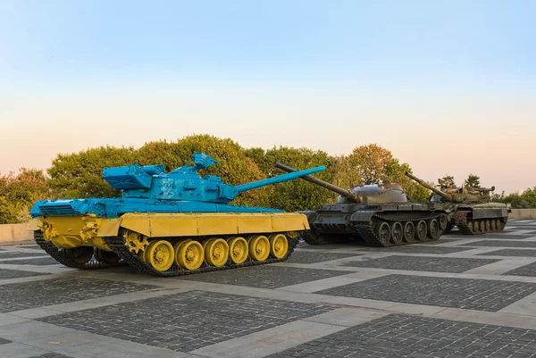 Yellow-blue tank on the territory of the War Museum in Kiev