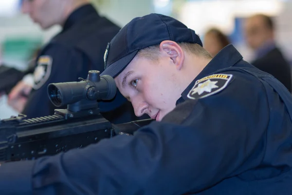 Kiev, Ukraine - September 22, 2015: Police are exploring new models of weapons