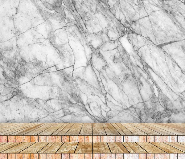 Backdrop  marble wall and wood slabs arranged in perspective texture background for design.