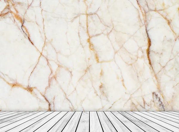 Backdrop  marble wall and wood slabs arranged in perspective texture background for design.