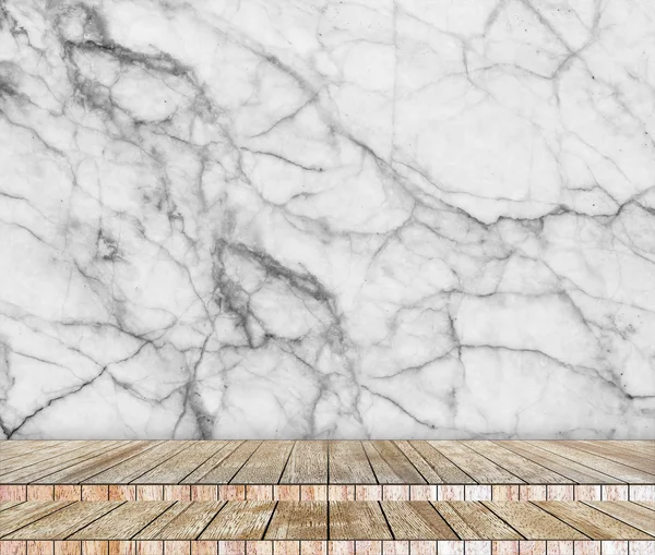 Backdrop  gray marble wall and wood slabs arranged in perspective texture background.
