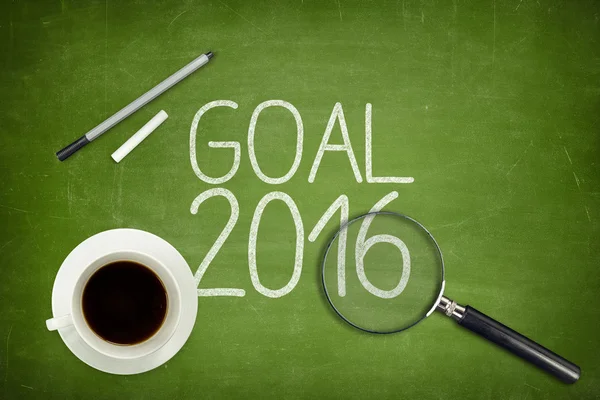 Goal 2016 concept on green blackboard with empty paper sheet