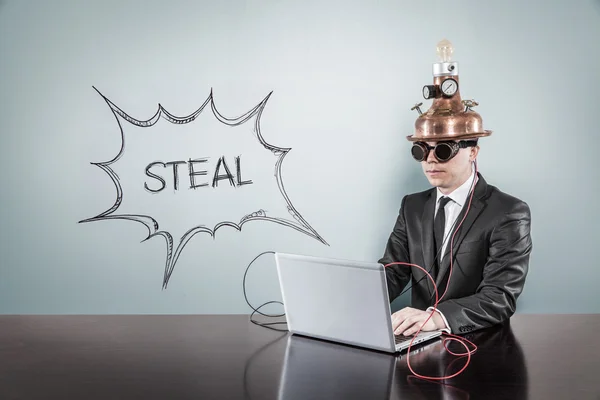 Steal concept with vintage businessman and laptop