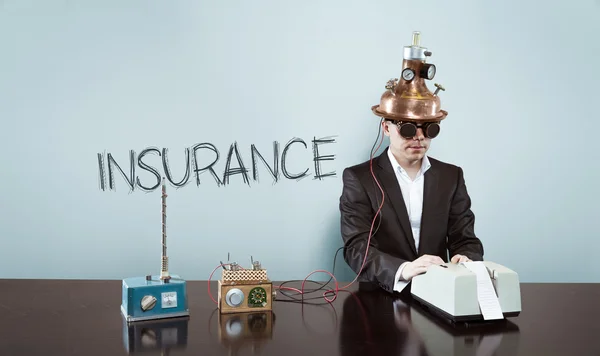 Insurance concept with vintage businessman and calculator