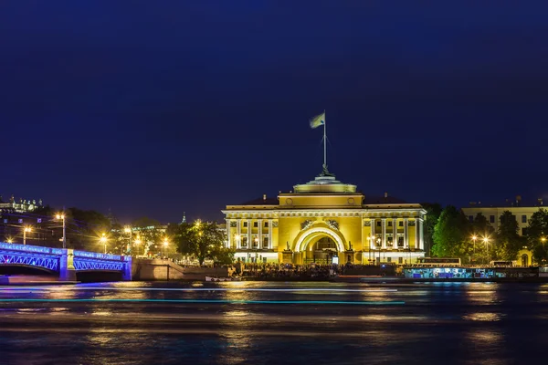 Admiralty building and  Palace  Bridge in St. Petersburg at nigh