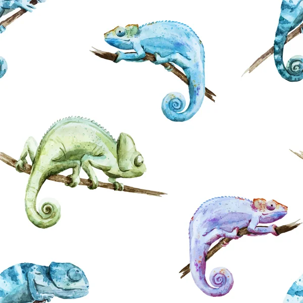 Watercolor vector pattern reptiles chameleon