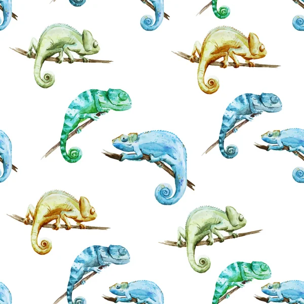 Watercolor vector pattern reptiles chameleon