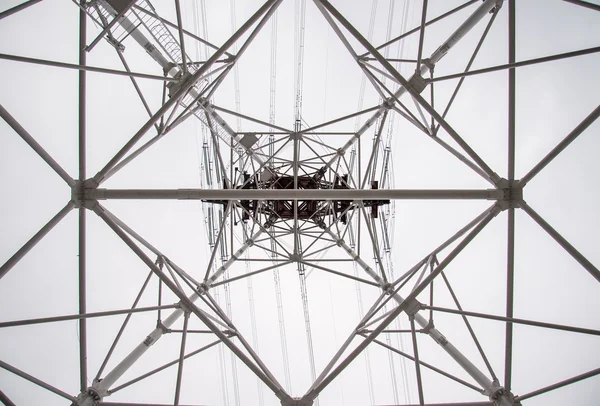 Power Lines, Pylon, Towers connected at power plant bottom view