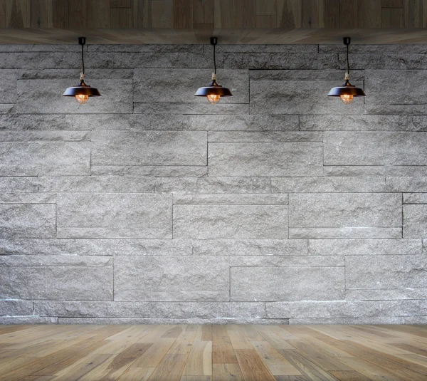 Interior granite stone decorative brick wall with lamp interior