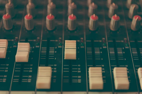 Sound mixer control panel, close-up of audio controls