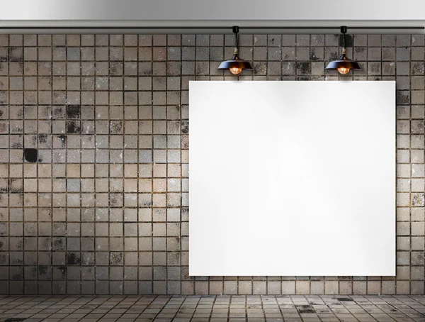 Blank frame with Ceiling lamp in Dirty tile room