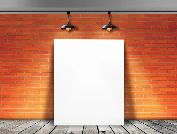 Poster standing in Brick wall with Ceiling lamp
