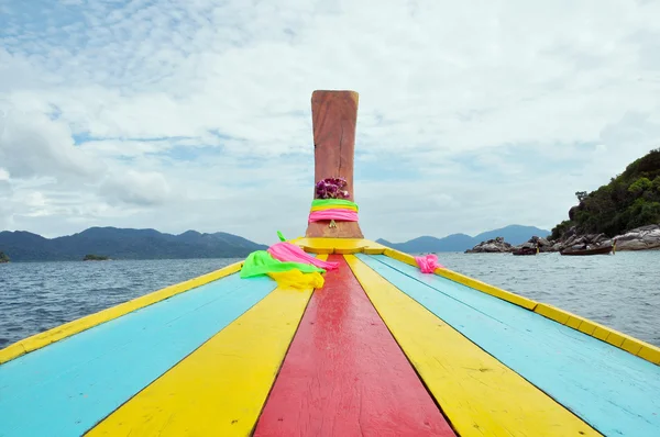 Colorful head of traditional longtail boat tour around Thailand Islands