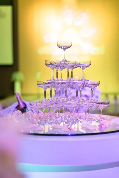 Champagne glasses in Wedding ceremony, Tower of champagne glasses
