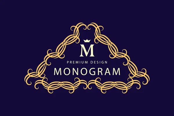 Monogram design elements, graceful template. Elegant line art logo design. Letter M.  Business sign, identity for Restaurant, Royalty, Boutique, Cafe, Hotel, Heraldic, Jewelry, Fashion, Wine. Vector